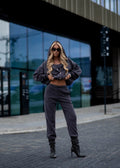 Damen-Dreiteiler in Anthrazit mit Kapuzenjacke, Top & Hose – Größe 1 (S/M)